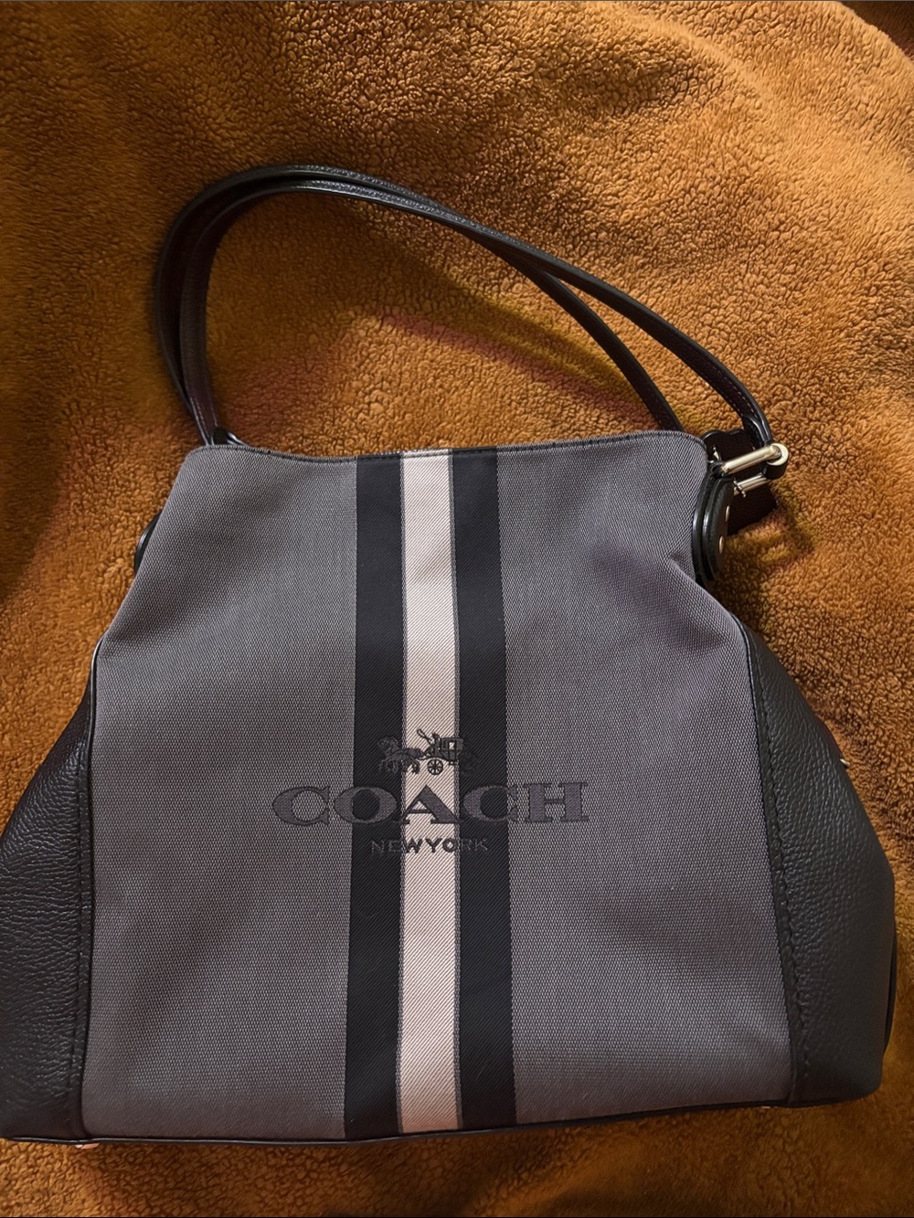 Woman’s Coach 69815 Horse Carriage Jacquard Black Silver Shoulder Bag Dust Bag